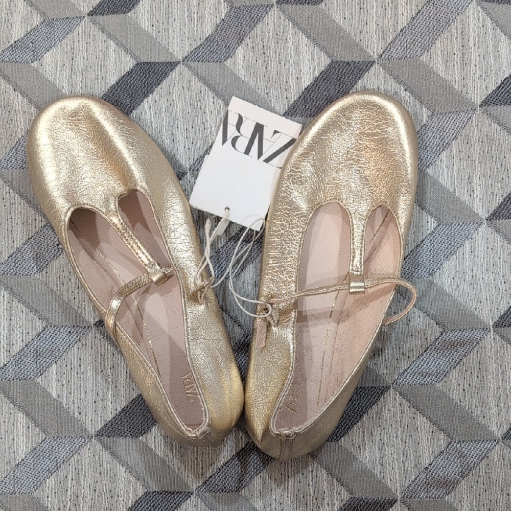Zara Kids Gold T Strap Shoe